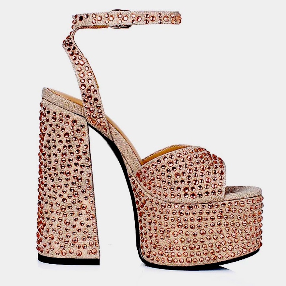 Rose gold rhinestone platforms crystal studded chunky 5 1/2” NWT (8) champagne